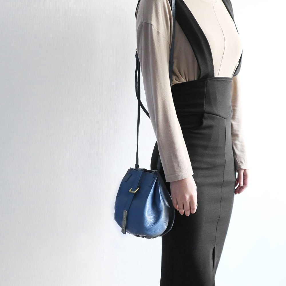 Joy Gryson Raw Squared Solid Drawstring Bucket Bag